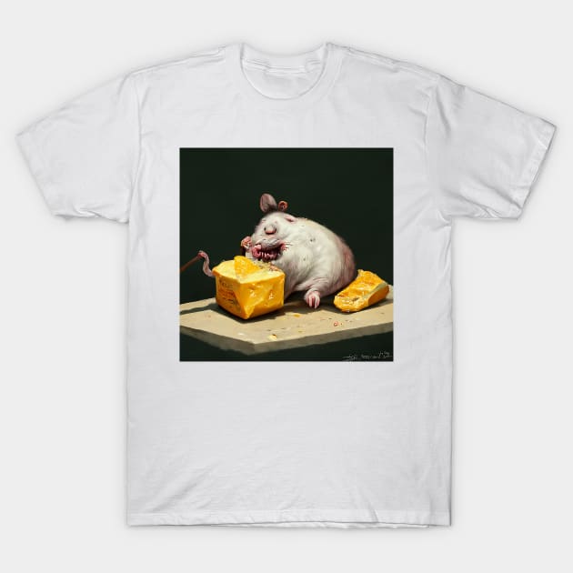 Fat Rat Eating Cheese 2, a very ugly rat, but a bit cute. T-Shirt by rolphenstien